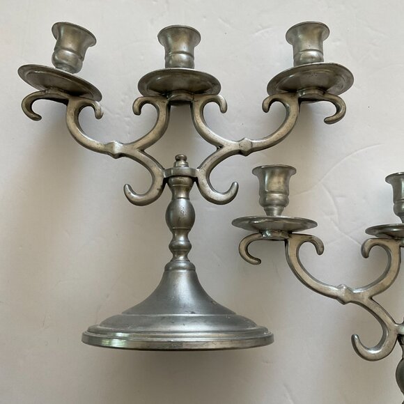 ANTIQUE Pair of 3 Candelabra Brushed Pewter Broadman EUC - Picture 3 of 7
